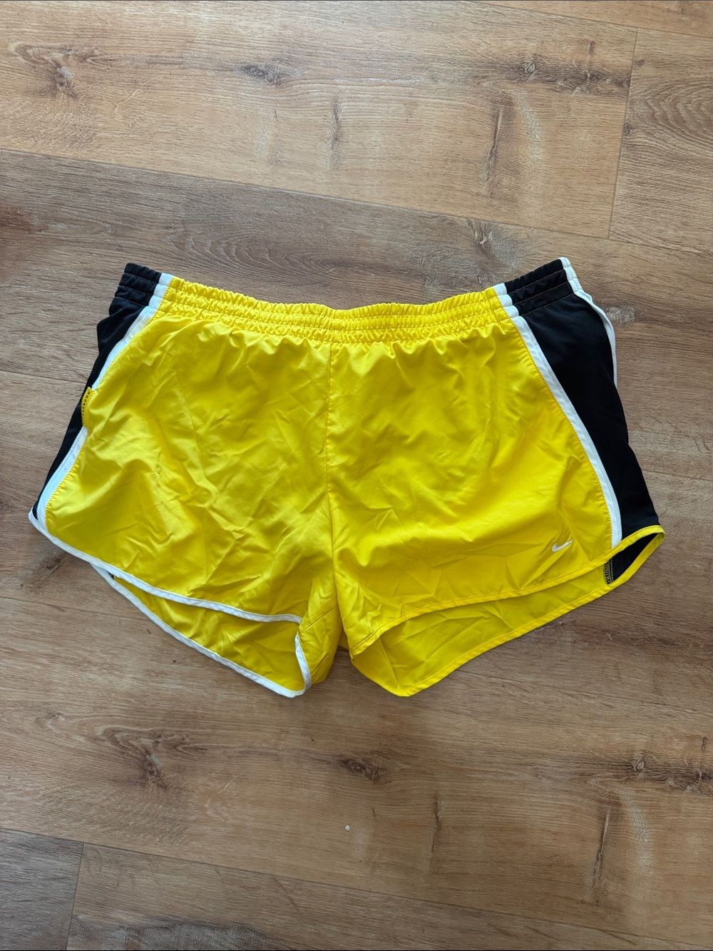 Nike Yellow Athletic Shorts with Black Side Panels
